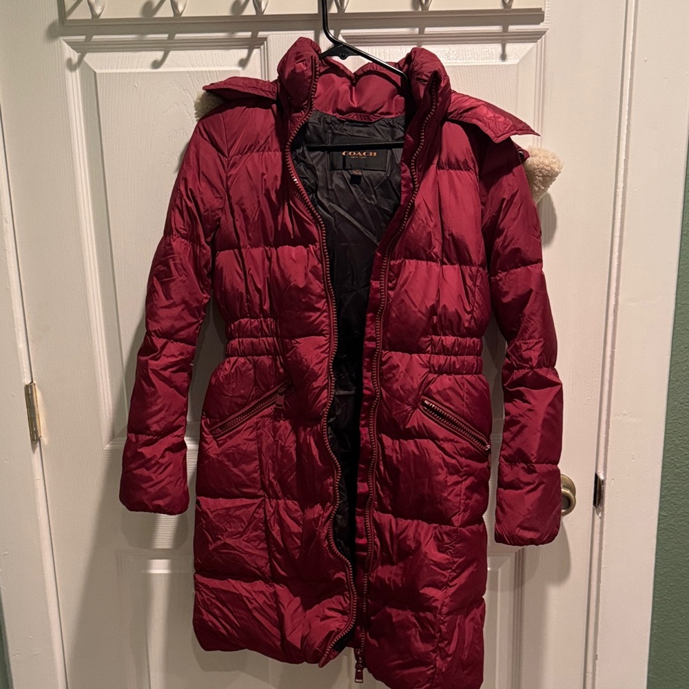 Coach Burgundy Puffer Jacket